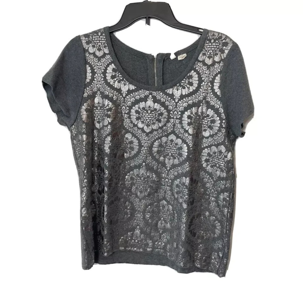 Anthro Moth Pullover Sweater Drawing Room Foil Womens Size M Grey Cotton‎ Casual